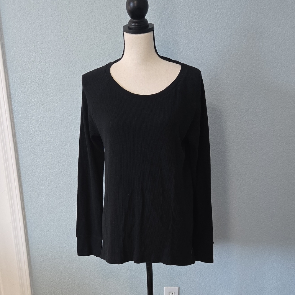 CALVIN KLEIN Performance Long Sleeve Black Thermal Top Vegan Accents Sz XL